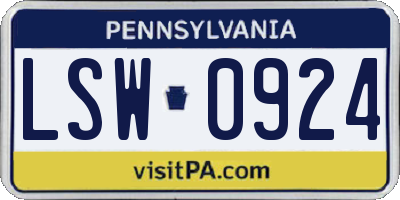 PA license plate LSW0924