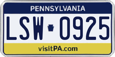 PA license plate LSW0925