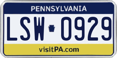 PA license plate LSW0929