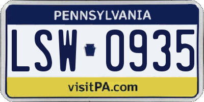 PA license plate LSW0935