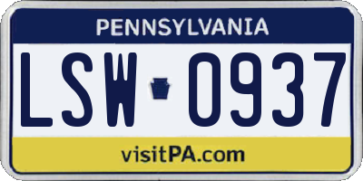 PA license plate LSW0937