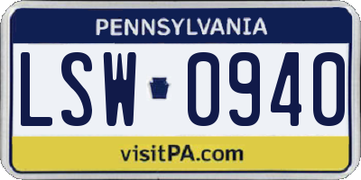 PA license plate LSW0940