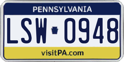 PA license plate LSW0948
