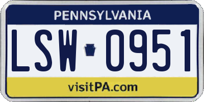 PA license plate LSW0951