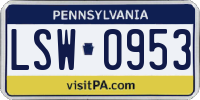 PA license plate LSW0953