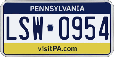 PA license plate LSW0954
