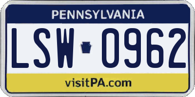 PA license plate LSW0962