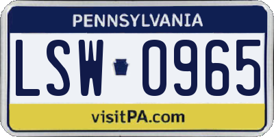 PA license plate LSW0965