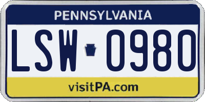 PA license plate LSW0980