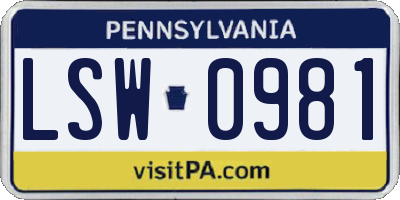 PA license plate LSW0981