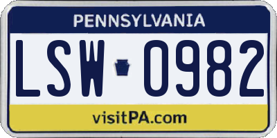 PA license plate LSW0982