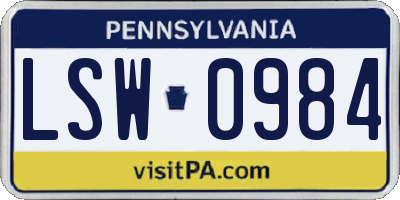 PA license plate LSW0984
