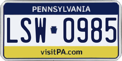 PA license plate LSW0985