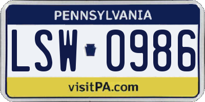 PA license plate LSW0986