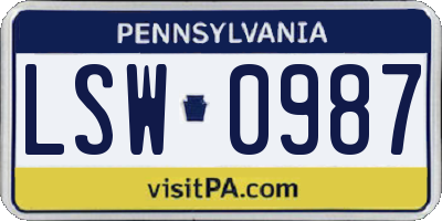 PA license plate LSW0987