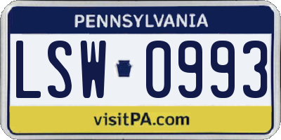 PA license plate LSW0993