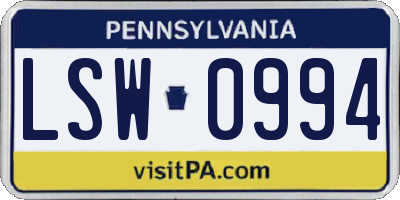 PA license plate LSW0994