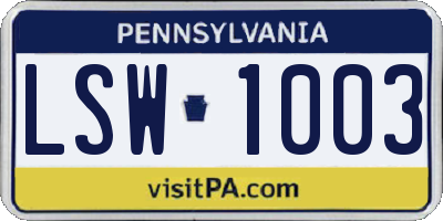PA license plate LSW1003