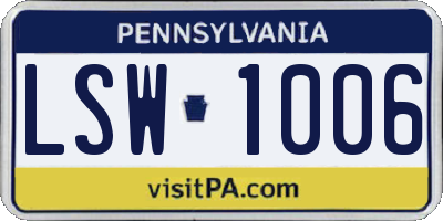 PA license plate LSW1006