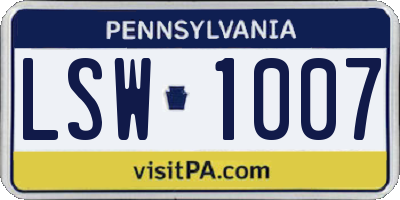 PA license plate LSW1007
