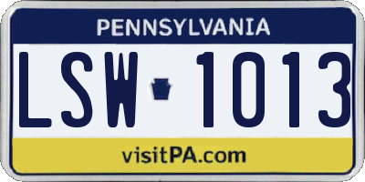 PA license plate LSW1013