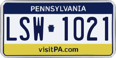 PA license plate LSW1021