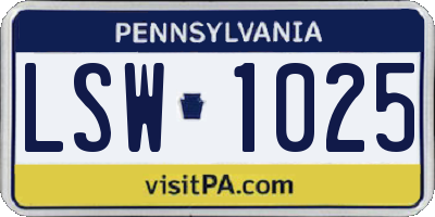 PA license plate LSW1025
