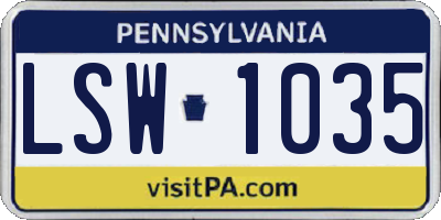 PA license plate LSW1035
