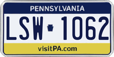 PA license plate LSW1062