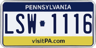 PA license plate LSW1116