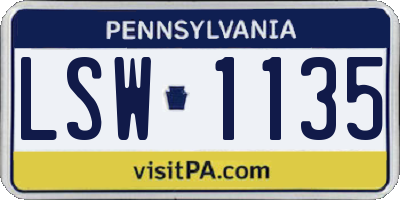 PA license plate LSW1135