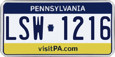 PA license plate LSW1216