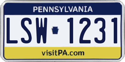 PA license plate LSW1231