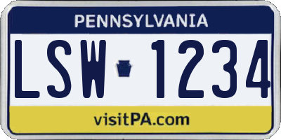 PA license plate LSW1234
