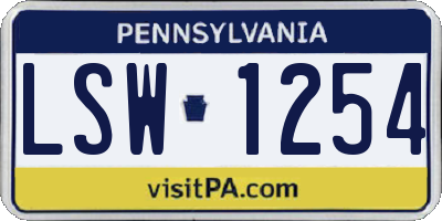 PA license plate LSW1254
