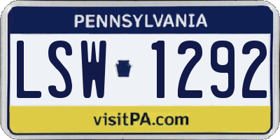 PA license plate LSW1292