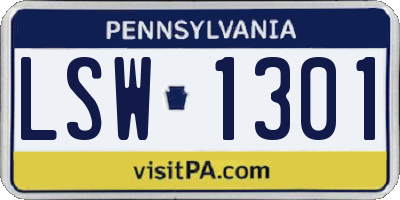 PA license plate LSW1301