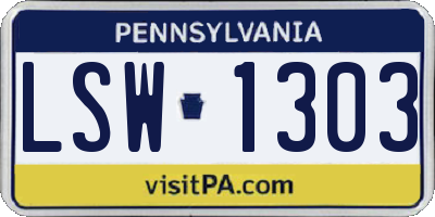 PA license plate LSW1303