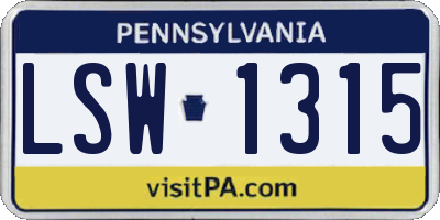 PA license plate LSW1315