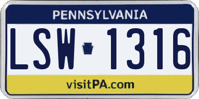 PA license plate LSW1316
