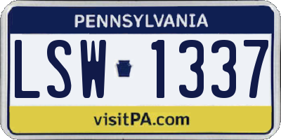 PA license plate LSW1337