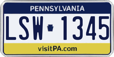 PA license plate LSW1345