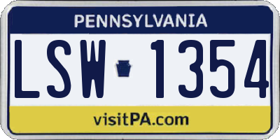 PA license plate LSW1354
