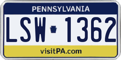 PA license plate LSW1362