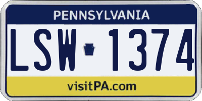 PA license plate LSW1374