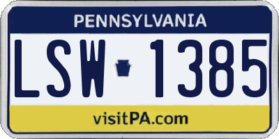 PA license plate LSW1385