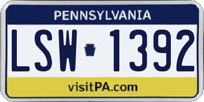 PA license plate LSW1392
