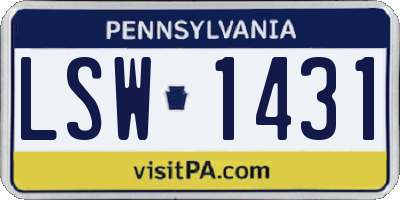 PA license plate LSW1431