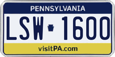 PA license plate LSW1600