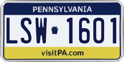 PA license plate LSW1601